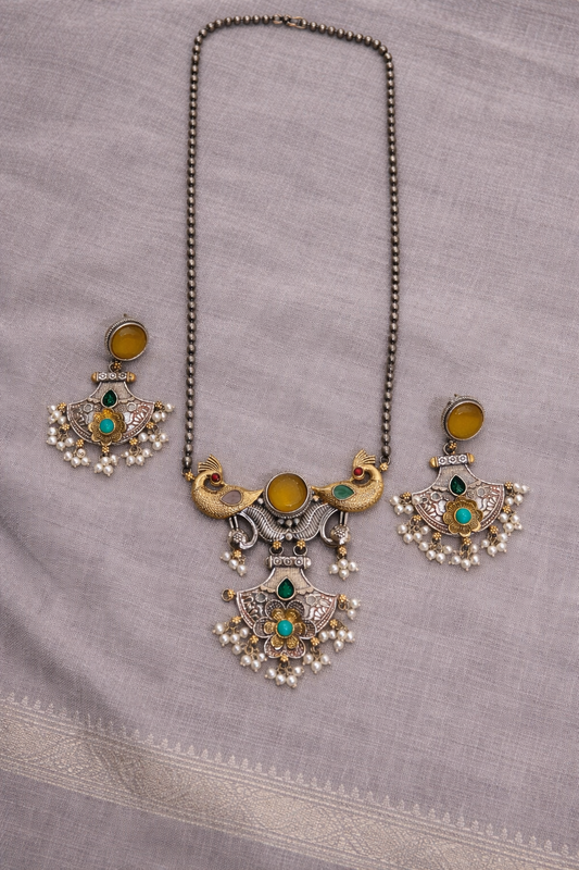Oxidized Pendent Set with Gemstone Accents-G751500