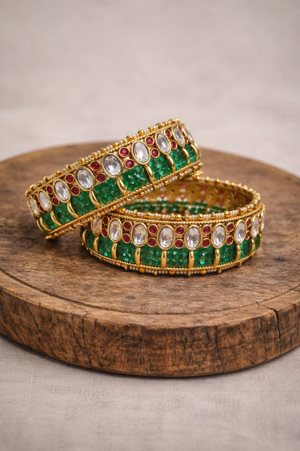 Pachi Kundan Jadau Heritage Bangles(Set of 2)