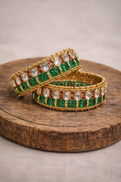 Pachi Kundan Jadau Heritage Bangles(Set of 2)