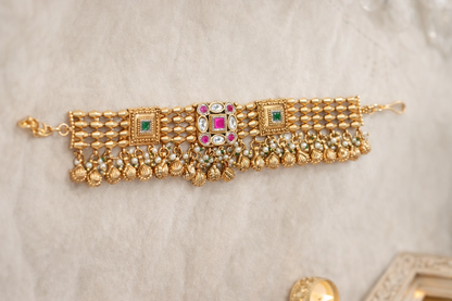 Ethnic Gold Plated Gemstone & Pearl Bracelet