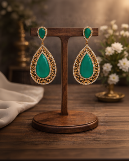 Melia Bohemian Diamante Drop Earrings in Jade Green-G351200