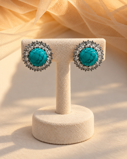 Turquoise Silver Tone Pendant Set-PS2308