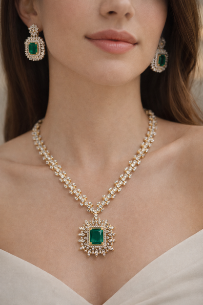 American Diamond Necklace Set with Statement Pendant