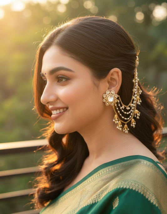 Mossainite Stud Fusion Charms Hanging Ear chain