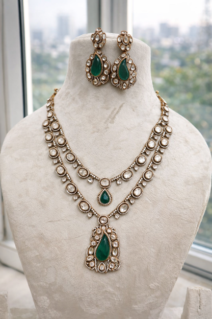 Noorika 2-Line Mossointe Necklace Set