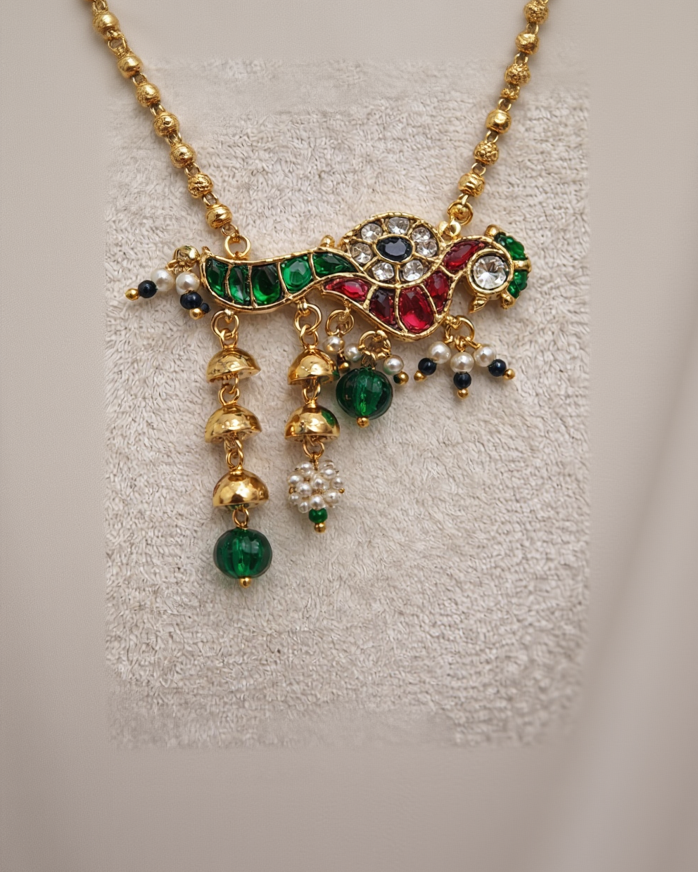 Peacock Navratna Pendant Set-G351700