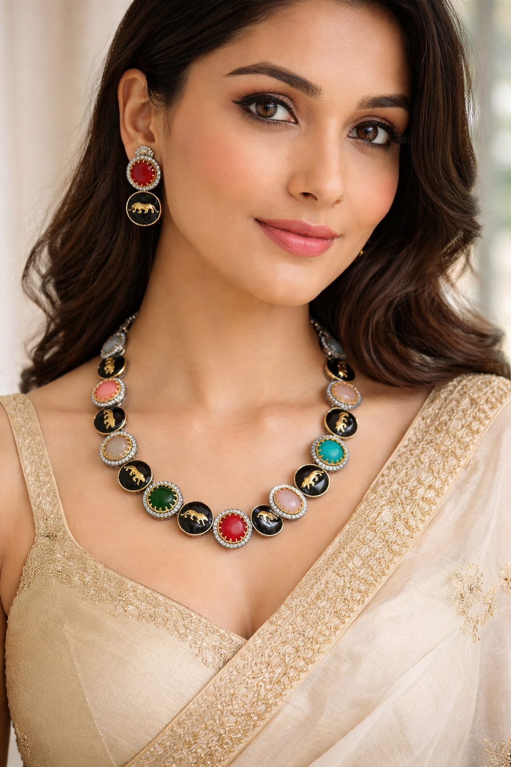 Sabyasachi Panther Motif Multicolor Necklace Set-G352200