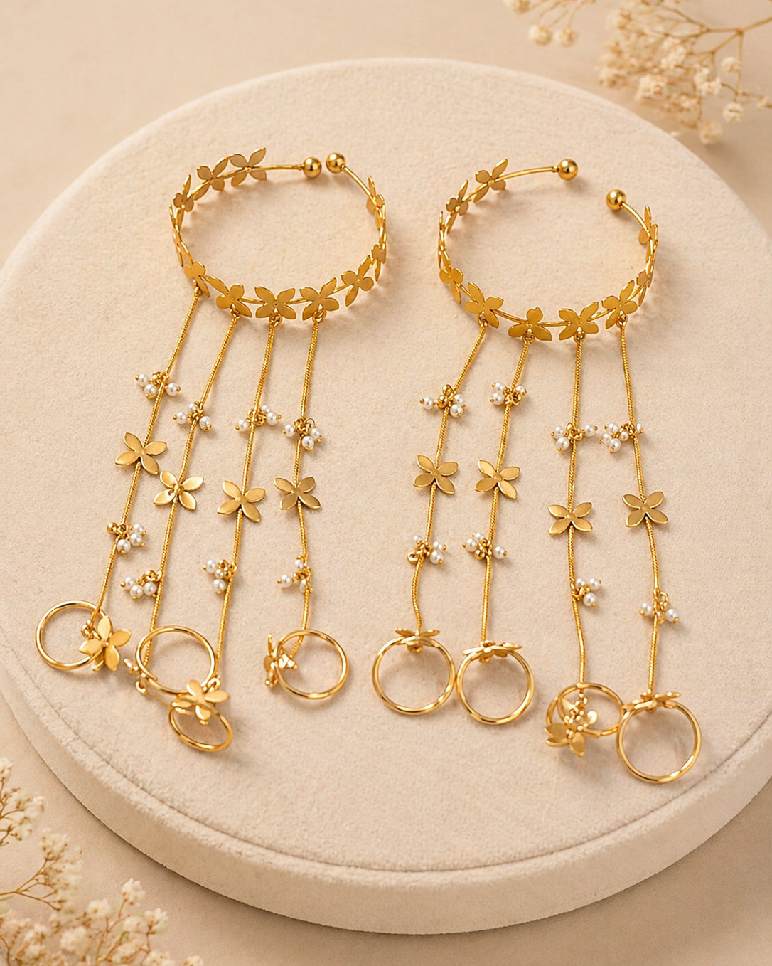 Flower Pearl Haath Phool Bracelet set - (Pair)-G352000