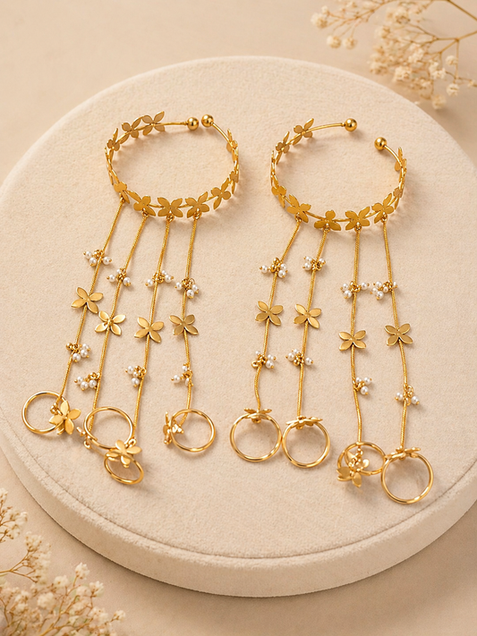 Flower Pearl Haath Phool Bracelet set - (Pair)-G352000