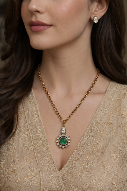 Green Mossonite Pendent Set