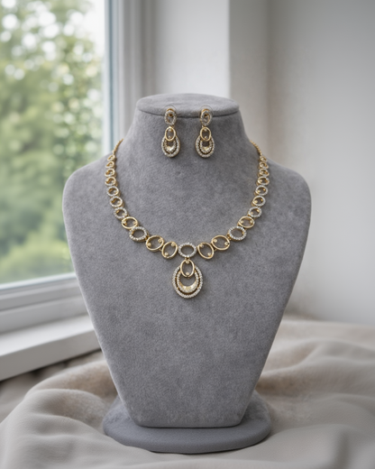 Gold Toned American Diamond Necklac Set-G351300