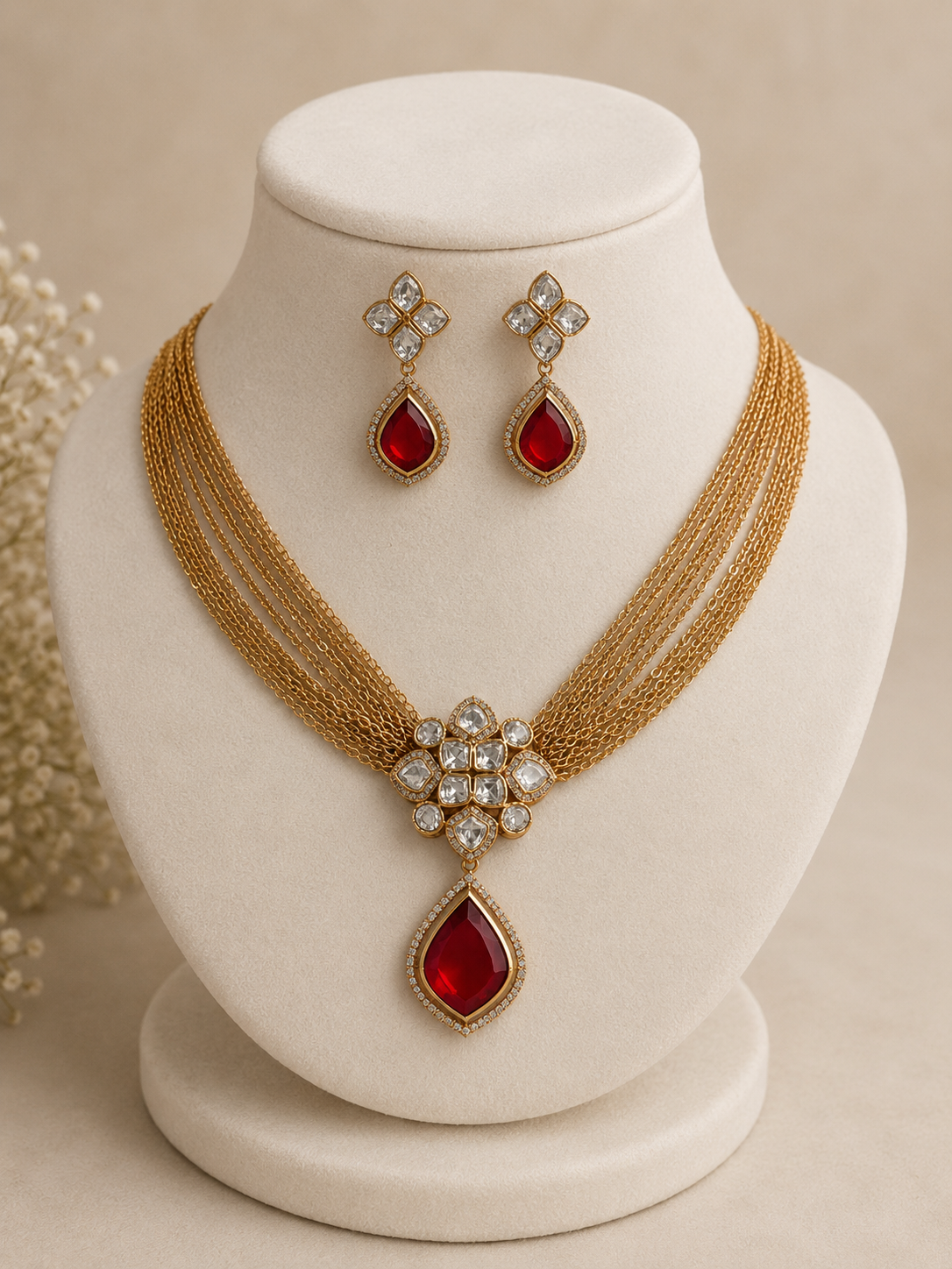 Ruby & Uncut Polki Necklace Set-G755000