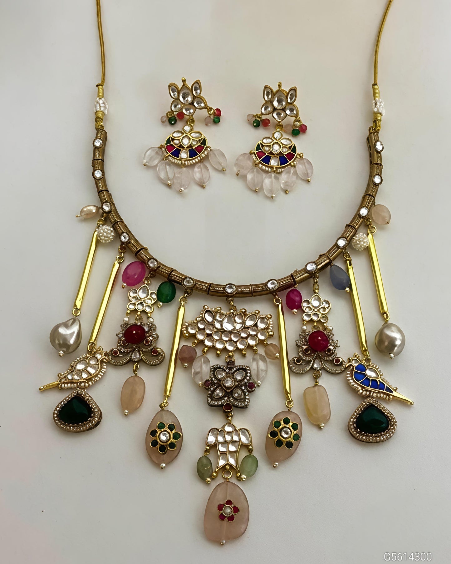 Navratna Bird Motif Necklace Set-G3513300