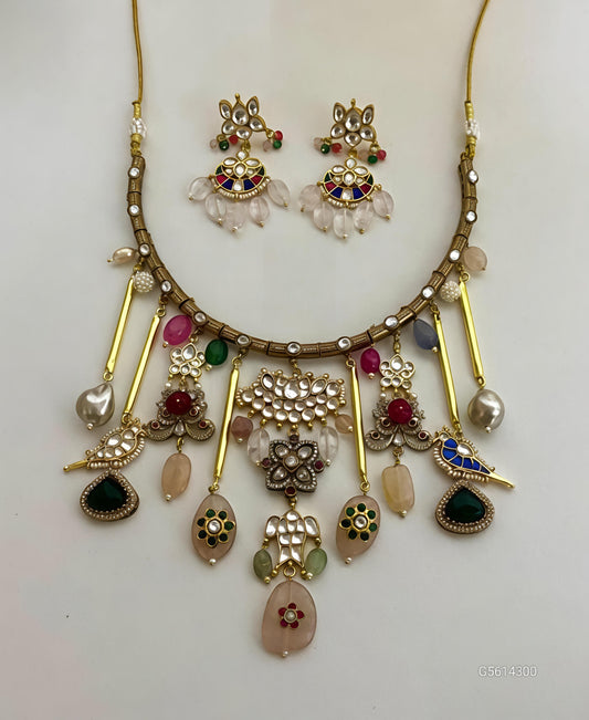 Navratna Bird Motif Necklace Set-G3513300