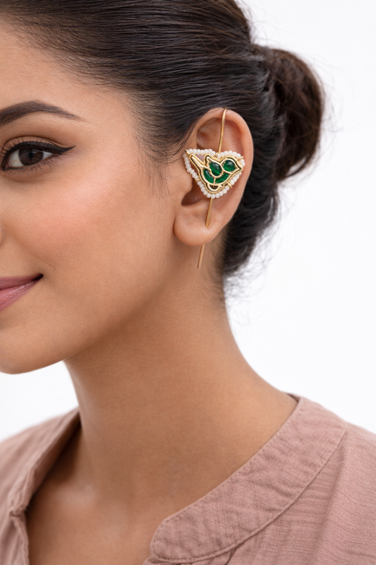 Jadav Green Parot Needle Ear Cuffs-G35700