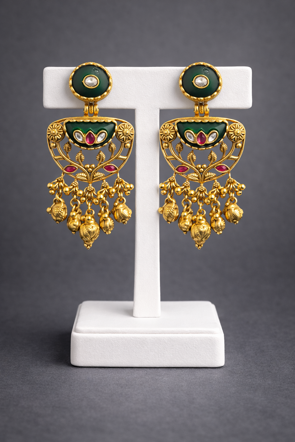 Heritage Gold Plated Green Emrald Earrings-G352100
