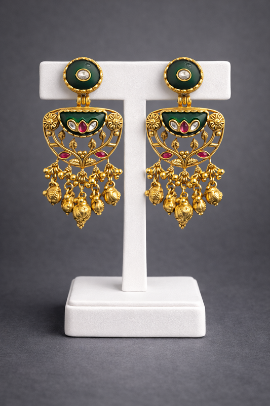 Heritage Gold Plated Green Emrald Earrings-G352100