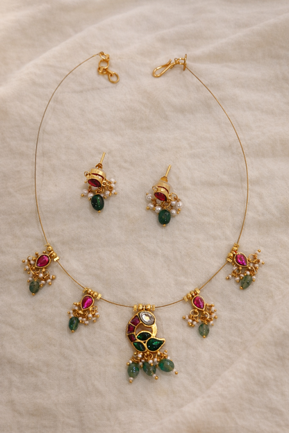 Beautiful Peacock Kundan Jadau Invisible Necklace Set