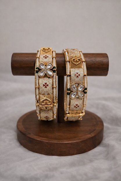 Meenakari Matte Gold Heritage Bangles(Set of 2)
