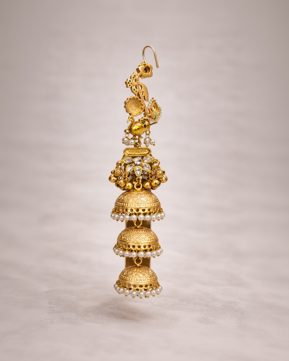 Royal Kundan & Pearl Drop Layered Jhumka Earrings-G351799