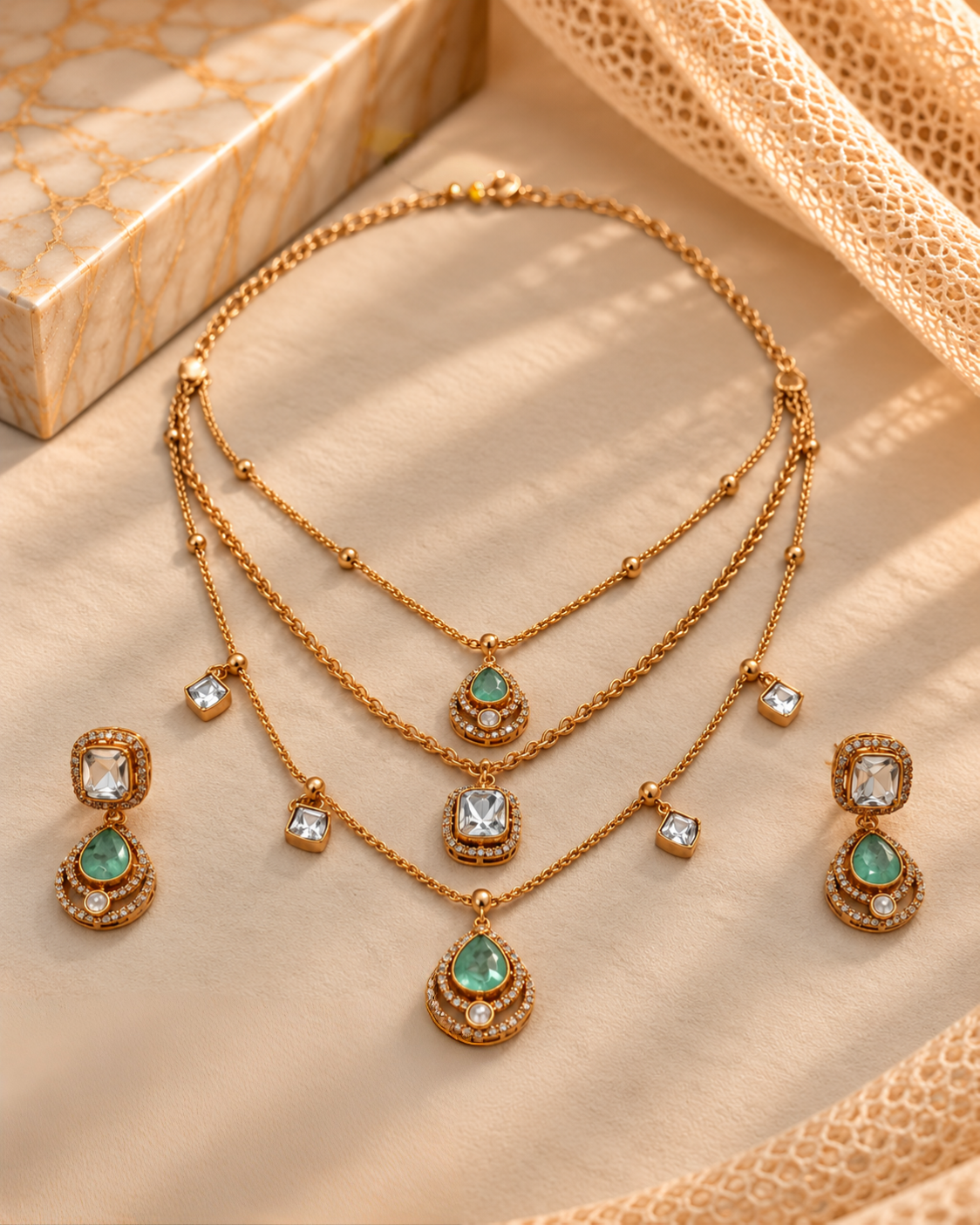 Moissanite 3-Layered Choker Necklace Set-NK2298