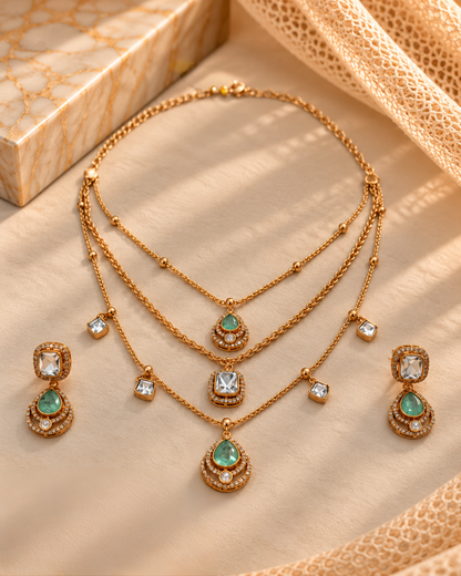 Moissanite 3-Layered Choker Necklace Set-NK2298