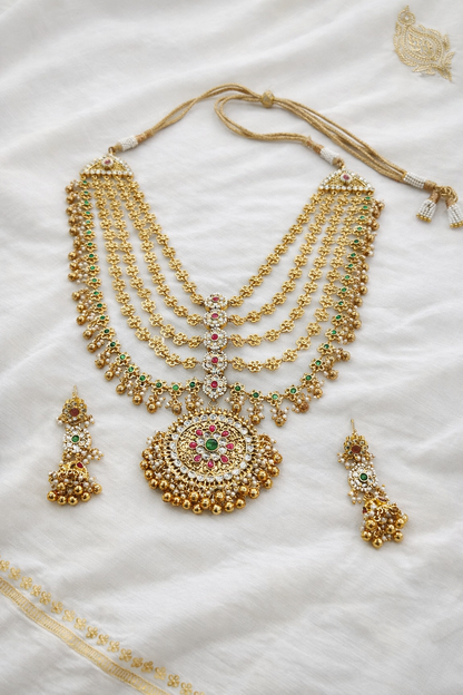 Gold-Finish 5-Layer Jhumra Haar Necklace-G3512300
