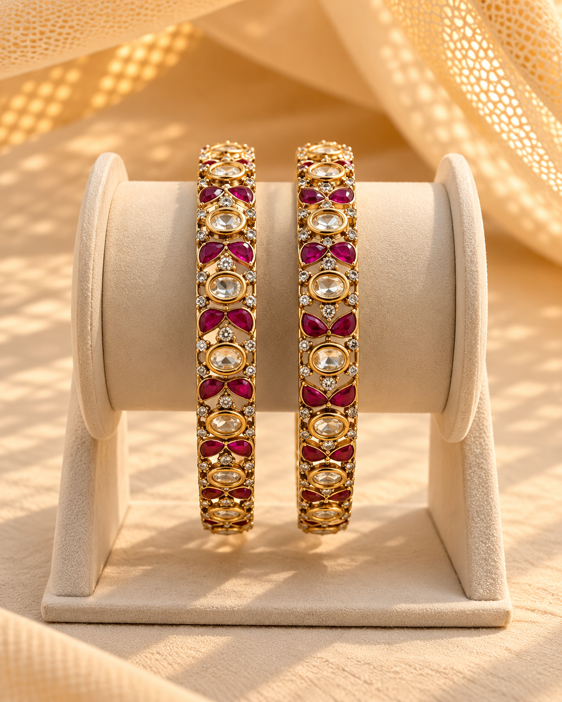 Moissanite Gold-Plated Kada Bangles-(Set of 2)-BGL2322