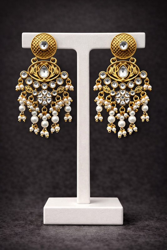 Heritage White Stone & Pearl Drop Earrings-G351800