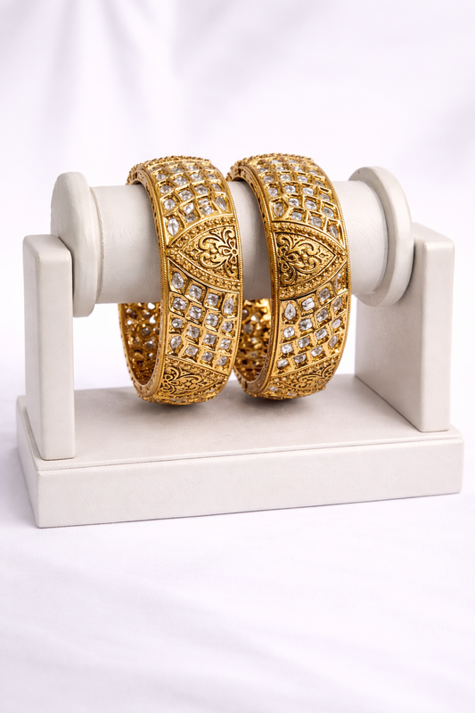 Gold-Plated Kundan Polki Kada Bangles (Set of 2)