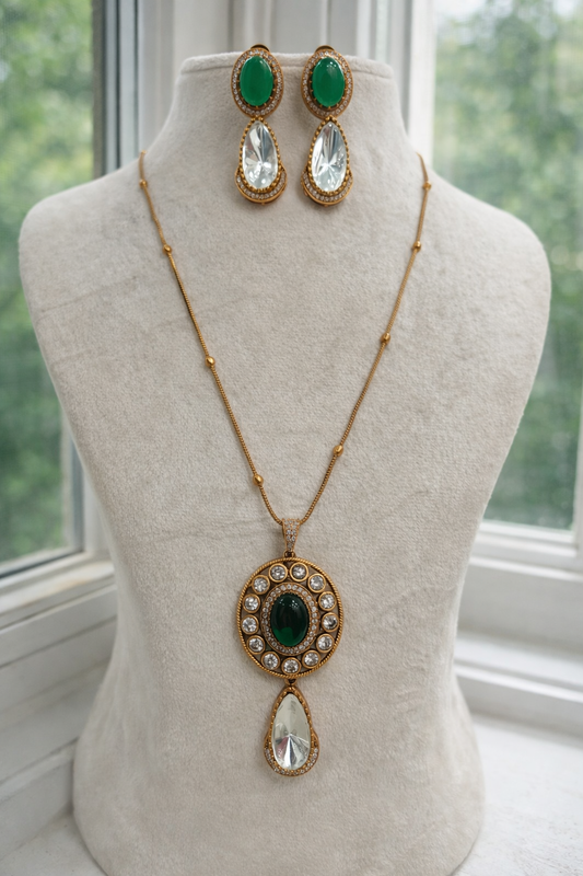 Jyothika Emerald & Crystal Pendant Set