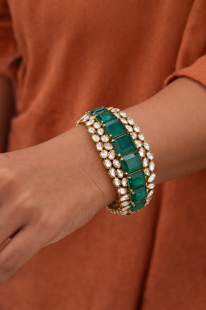 Emerald & Mossonite Bracelet Kada bangles