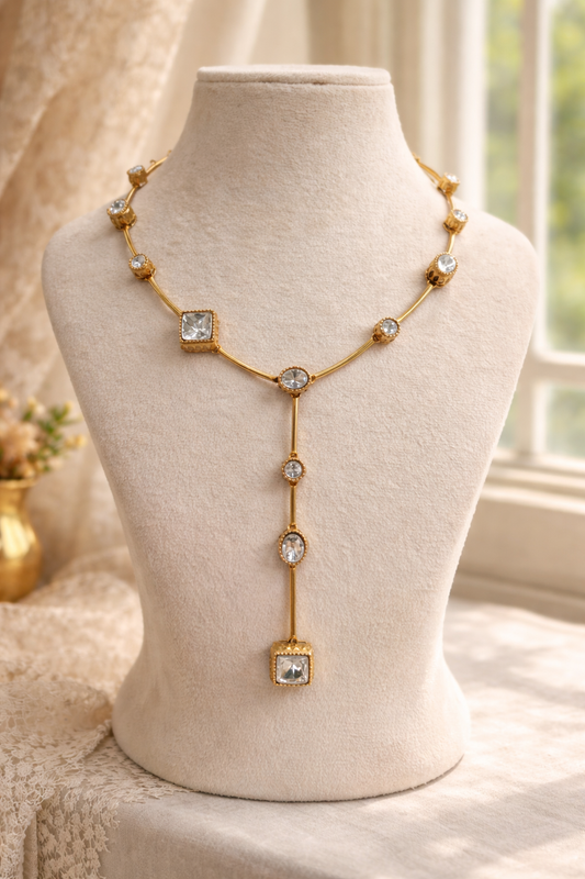 Gold Plated Mossonite Lariat Necklace Set-G354200