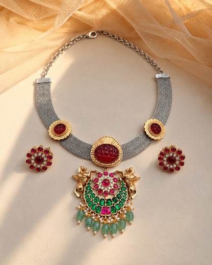 Sabyasachi Jadau Dual Tone Chokers Necklace Set-NK2296