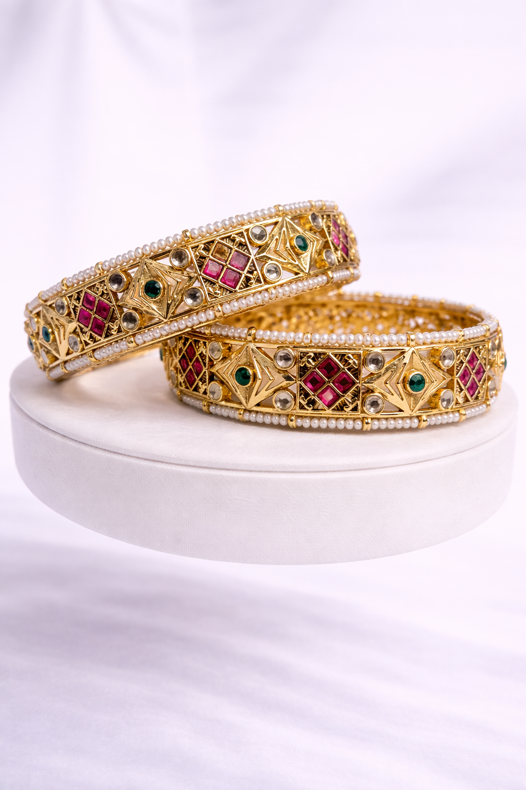 Handcrafted Kundan Polki Bangles (Set of 2)