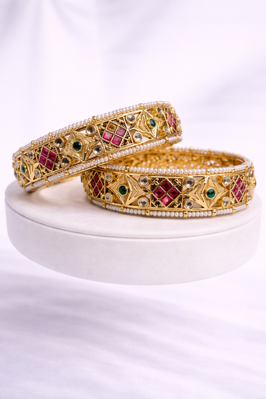 Handcrafted Kundan Polki Bangles (Set of 2)