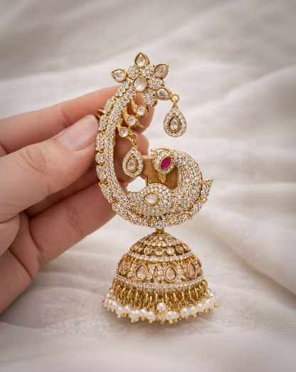 Peacock Jhumka Style Mossaintite Earcuff with Errings-G353800