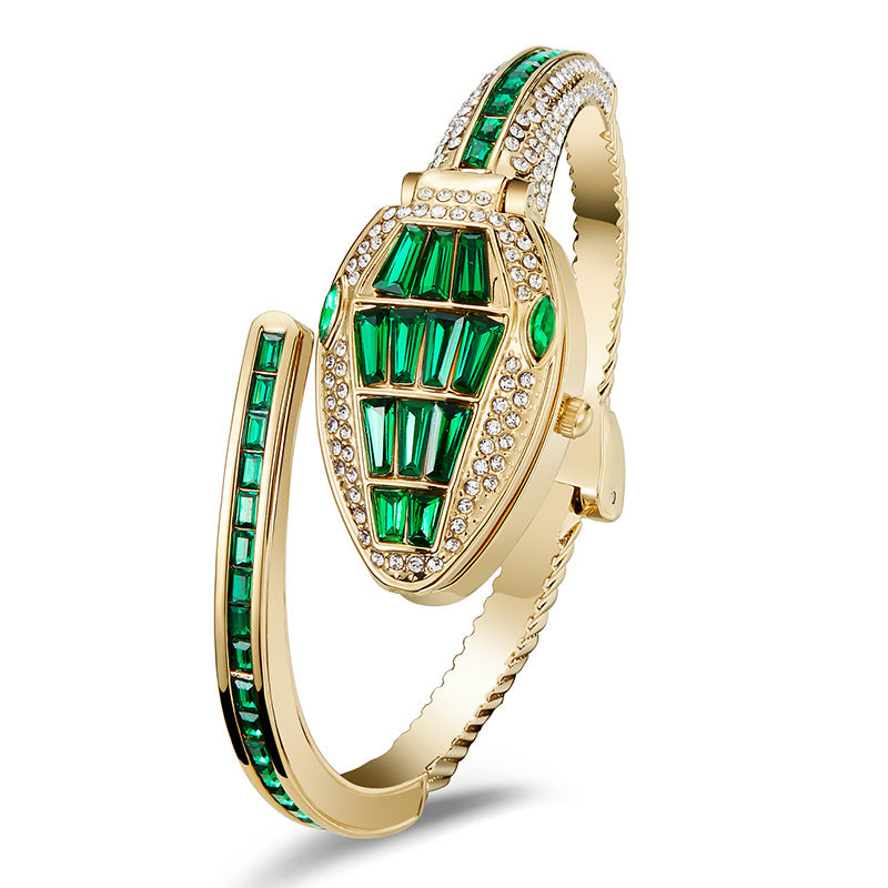 Luxury Emerald Green Crystal Snake Bracelet Watch for Women-G35800