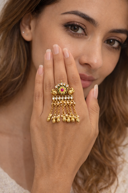 Peacock Jadau Statement Ring
