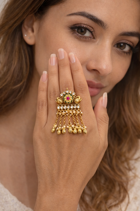 Peacock Jadau Statement Ring