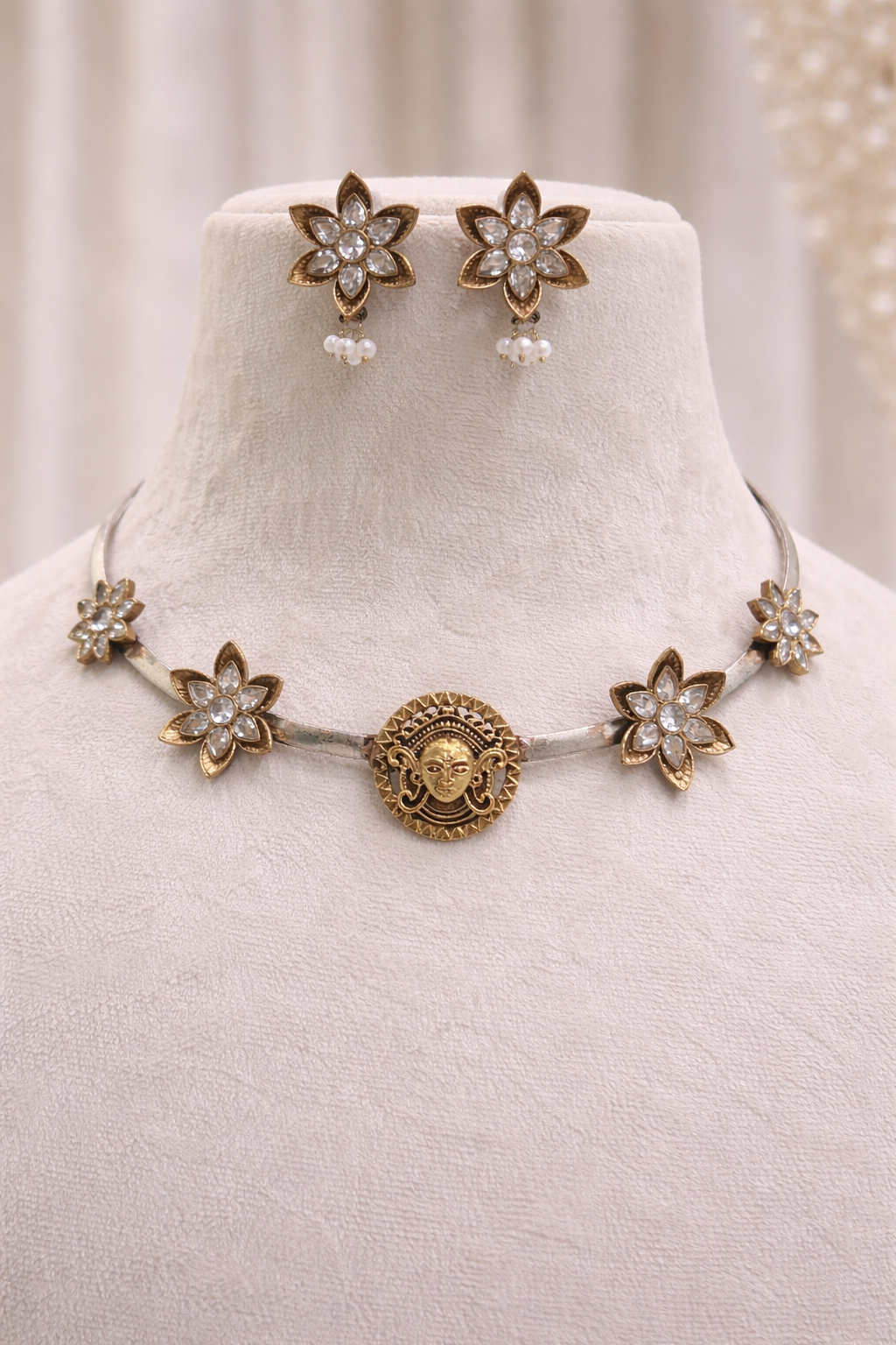 Handcrafted Oxidized Silver Hasli Jewelry Set-G351600