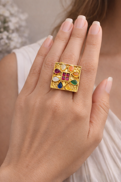 Navaratna Jadau statement ring