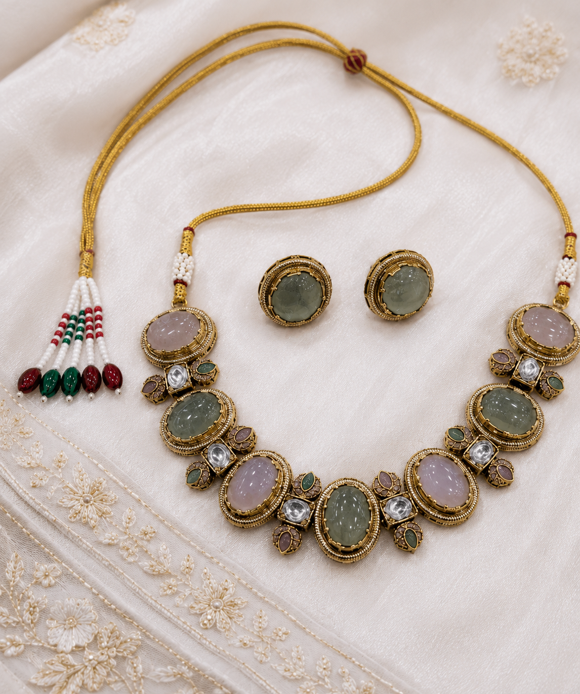 Emerald Green Choker Necklace Set-G762800
