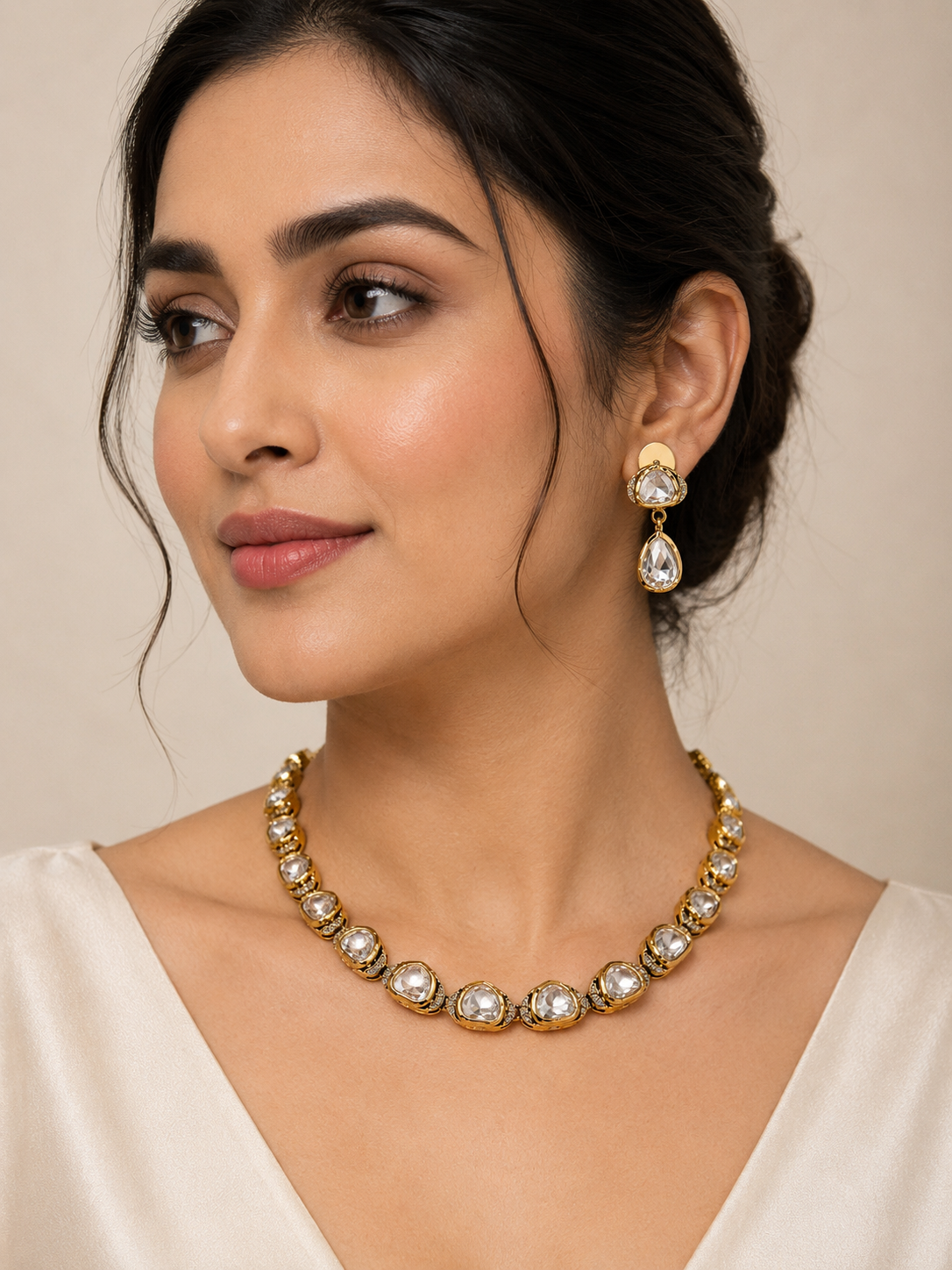 Moissanite Gold-Tone Necklace Set-G422800