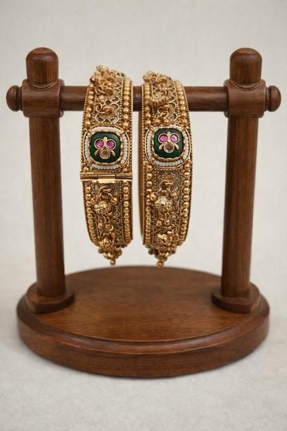 Antique Heritage Gold-Plated Bangles(Set of 2)