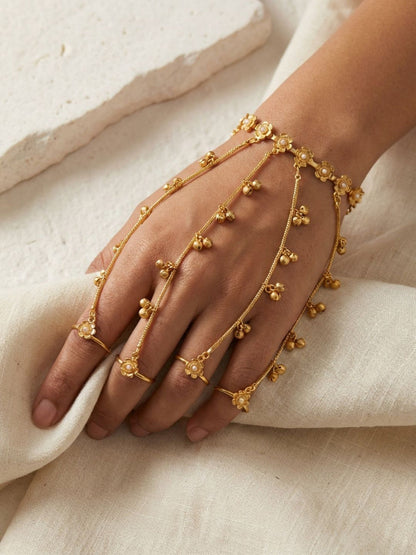 Flower Pearl Haath Phool Bracelet set - Pair(2pc)-G352000
