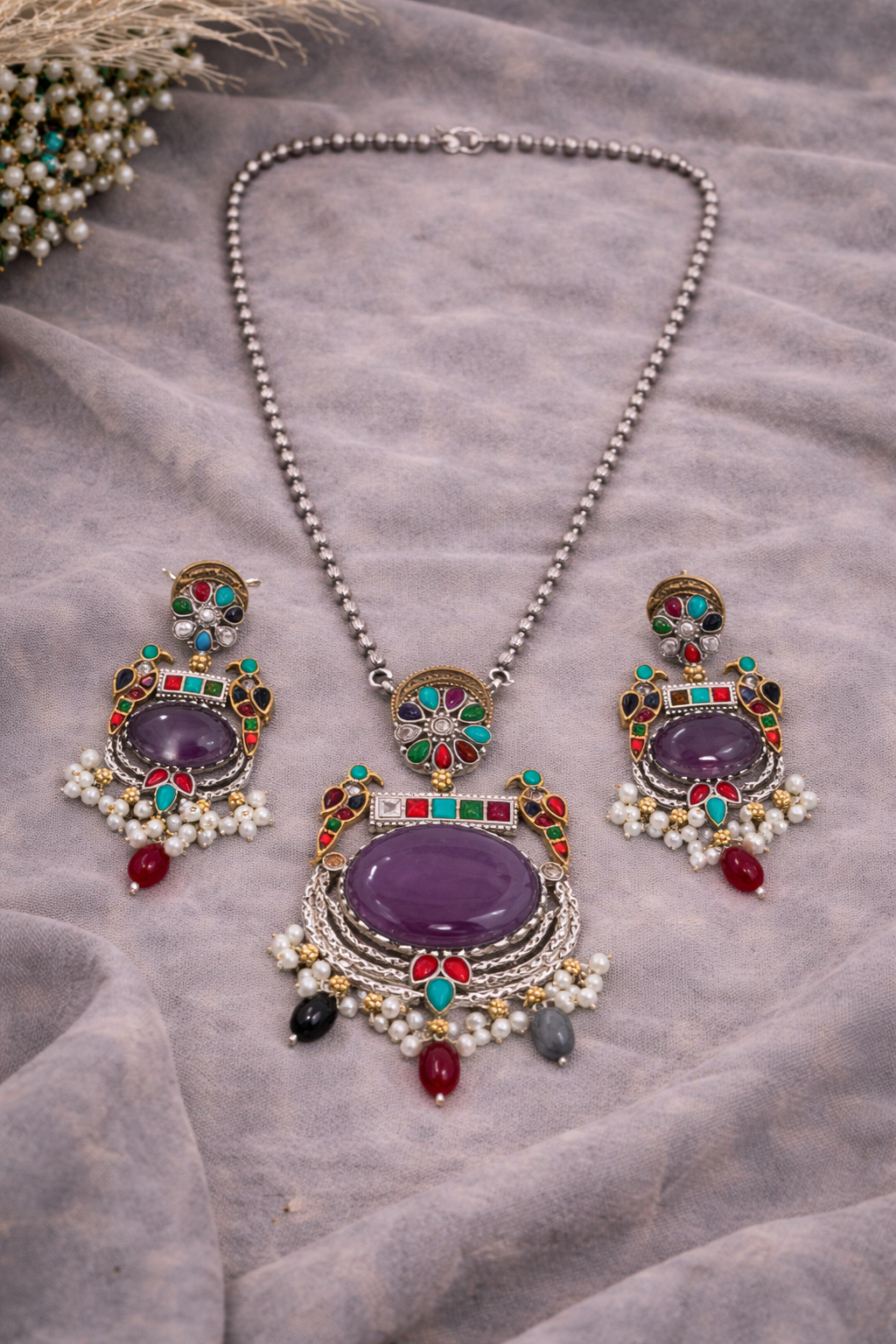 Fusion Dual-Tone Kundan & Pearl Jewellery Set-G351900
