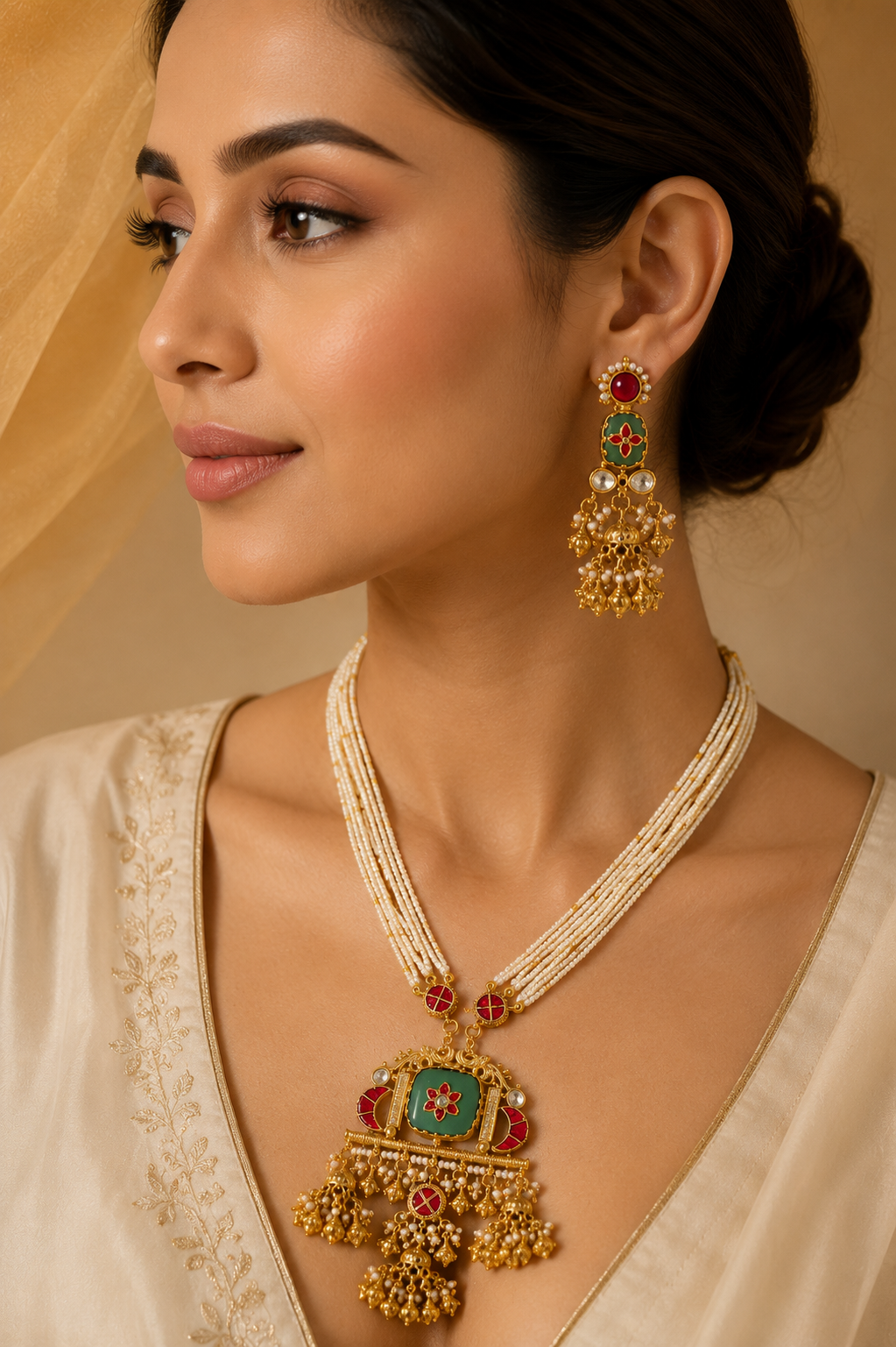 Kundan Long Necklace Set-G454800