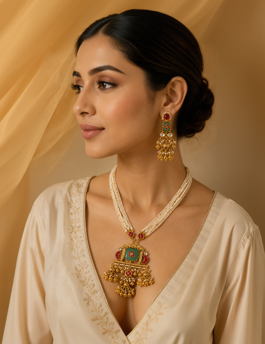 Kundan Long Necklace Set-G454800