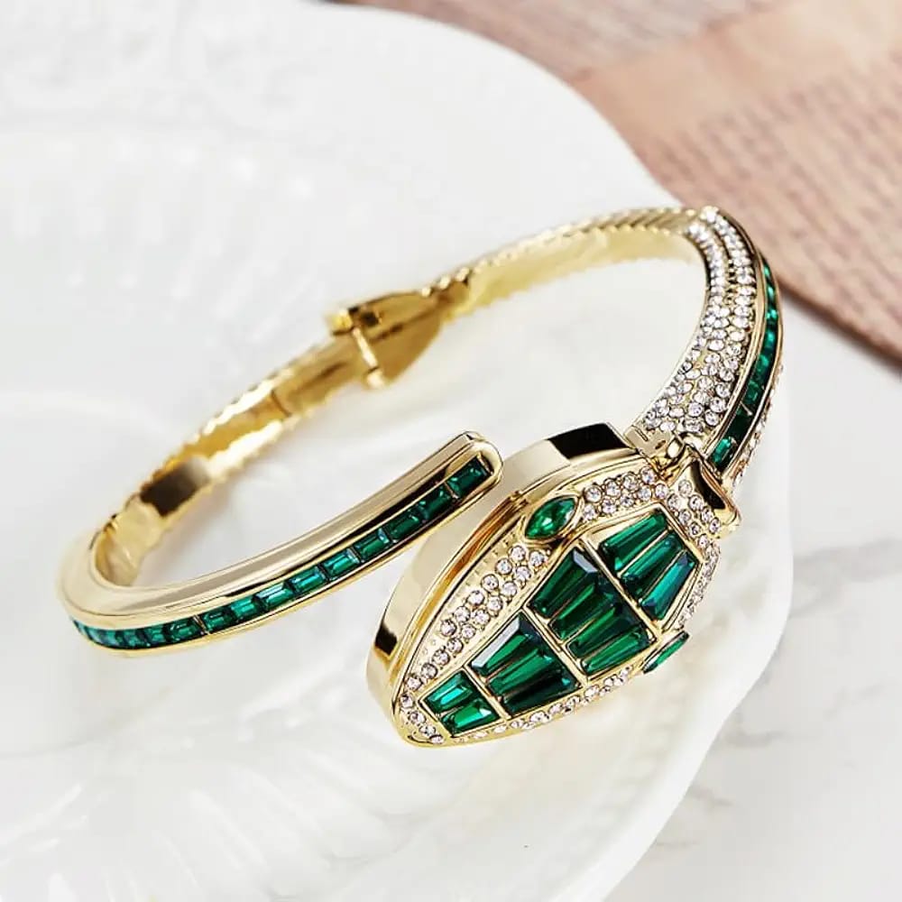 Luxury Emerald Green Crystal Snake Bracelet Watch for Women-G35800